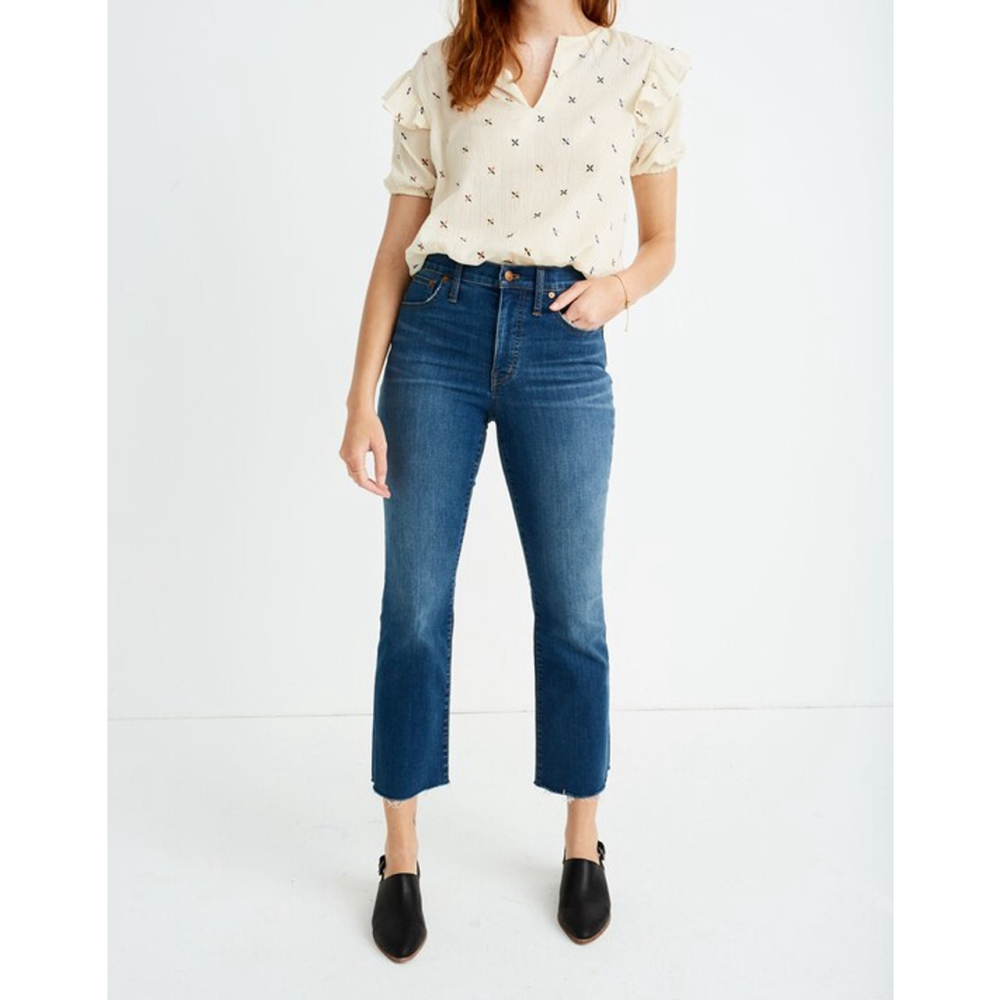 Madewell Cali Demi Boot Jeans Preston Wash Raw Hem Size 24